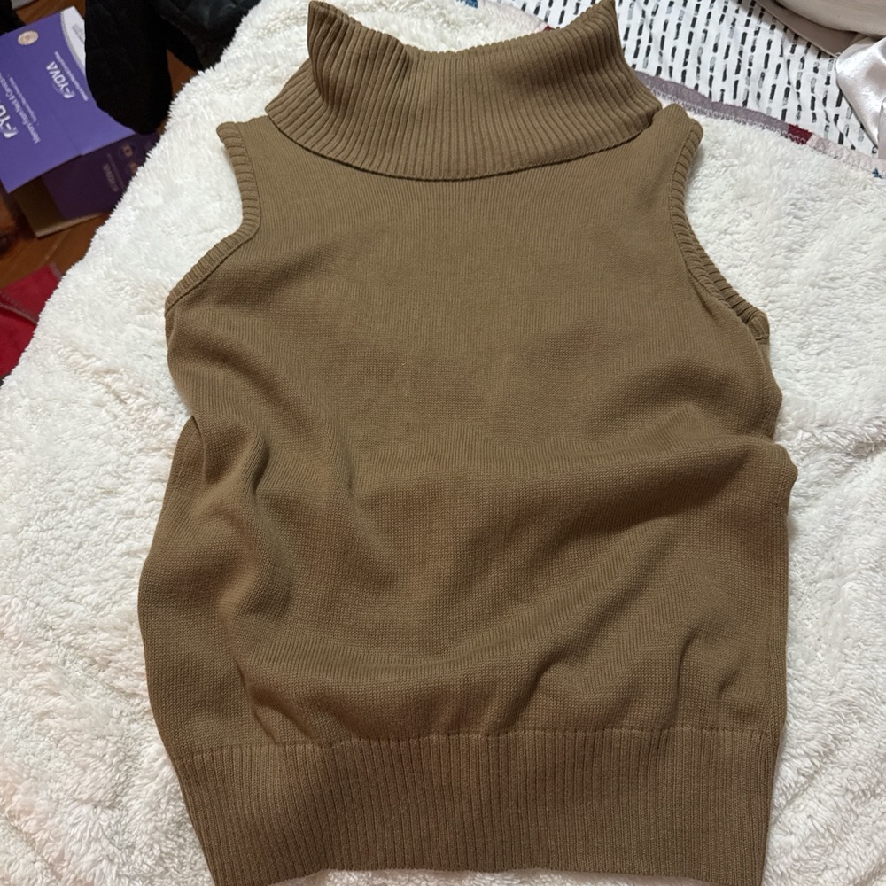 Sleeveless Turtleneck Sweater - Brown